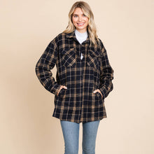 Load image into Gallery viewer, Plaid Flannel Collared Shacket Shirt Jacket: Black / Medium 8-10
