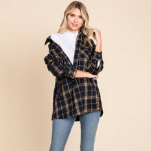 Load image into Gallery viewer, Plaid Flannel Collared Shacket Shirt Jacket: Black / Medium 8-10
