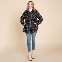 Load image into Gallery viewer, Plaid Flannel Collared Shacket Shirt Jacket: Black / Small 4-6
