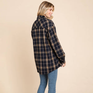 Plaid Flannel Collared Shacket Shirt Jacket: Black / Medium 8-10