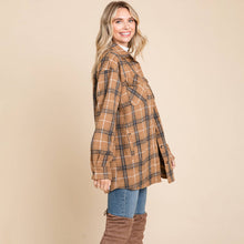 Load image into Gallery viewer, Plaid Flannel Collared Shacket Shirt Jacket: Black / Large 12-14
