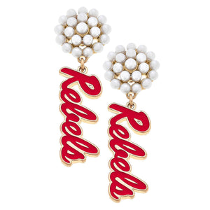 Ole Miss Rebels Pearl Cluster Enamel Drop Earrings in Red