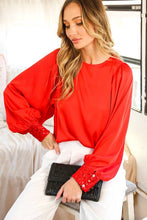 Load image into Gallery viewer, Sequin cuff detail satin blouse top VT81259: L / Blush

