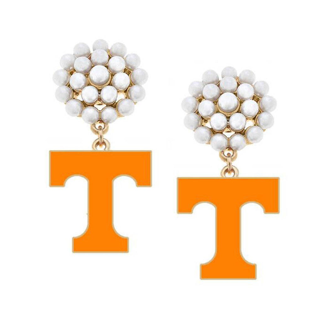 Tennessee Volunteers Pearl Cluster Enamel Drop Earrings in O
