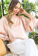 Load image into Gallery viewer, Sequin cuff detail satin blouse top VT81259: L / Blush
