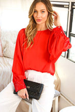 Load image into Gallery viewer, Sequin cuff detail satin blouse top VT81259: L / Blush
