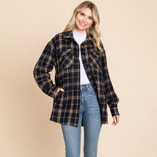Load image into Gallery viewer, Plaid Flannel Collared Shacket Shirt Jacket: Black / Large 12-14
