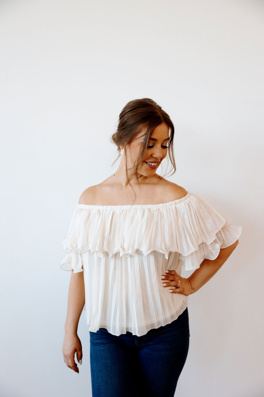 Pleated Off The Shoulder Top